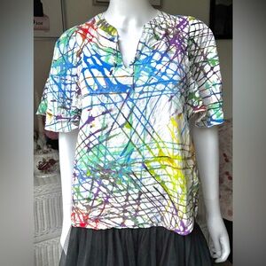 Jams World Pullover Top Rayon Tie Dye in Rainbow Multi colors  on White Size XS